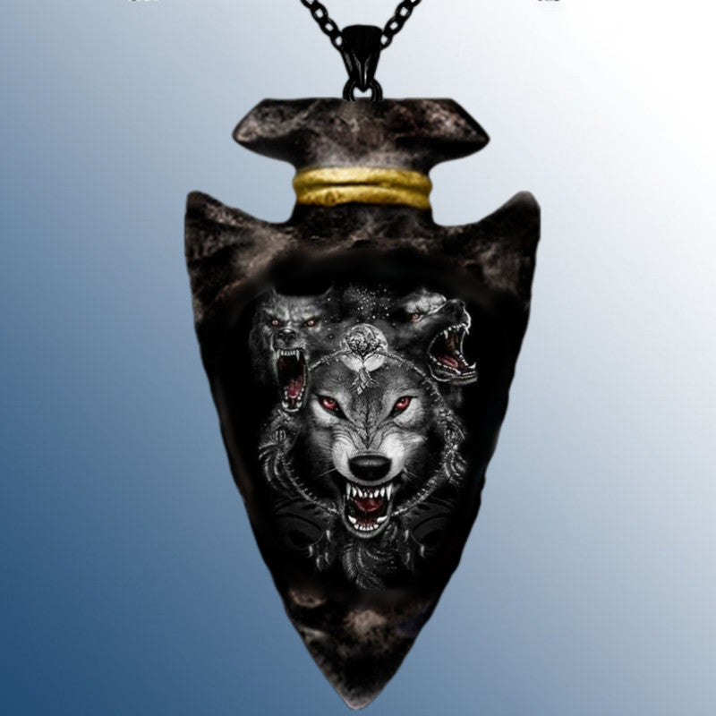Gothic Chain Wolf Head Pendant Necklace Hip Hop Style Accessory