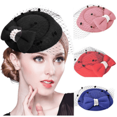 Faux Pearl Mesh Head Piece Hat with Bow Hair Accessories