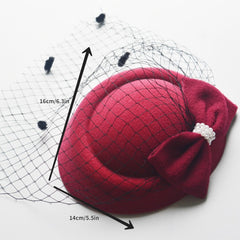 Faux Pearl Mesh Head Piece Hat with Bow Hair Accessories