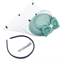 Faux Pearl Mesh Head Piece Hat with Bow Hair Accessories
