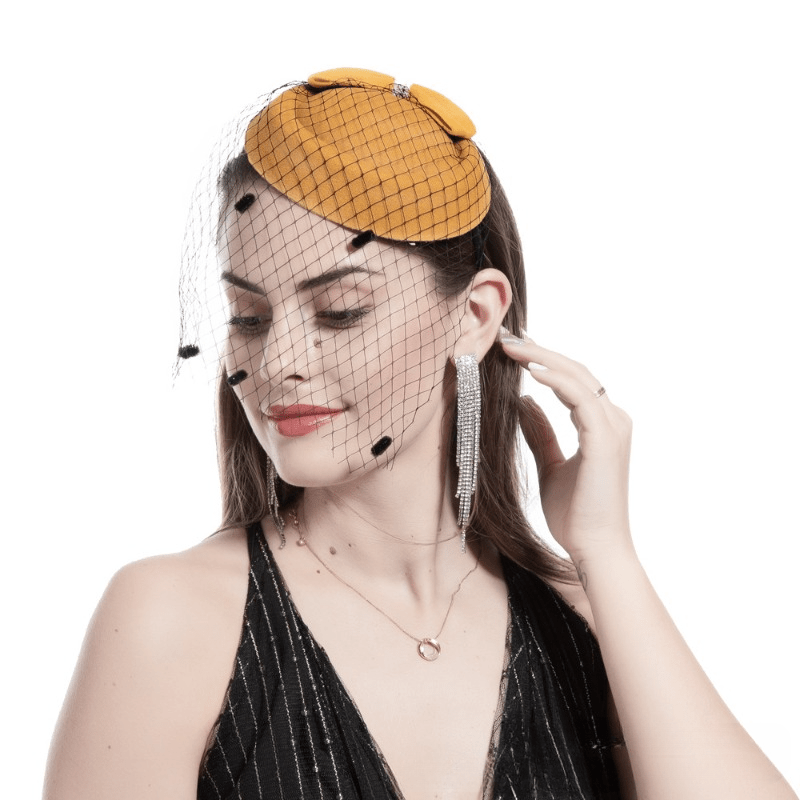 Faux Pearl Mesh Head Piece Hat with Bow Hair Accessories