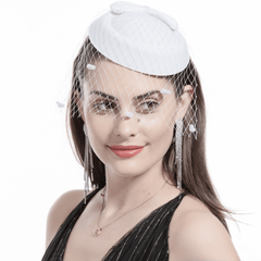 Faux Pearl Mesh Head Piece Hat with Bow Hair Accessories