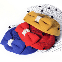Faux Pearl Mesh Head Piece Hat with Bow Hair Accessories