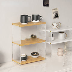 2 Tier Wooden Cup Storage Rack for Bathroom and Kitchen