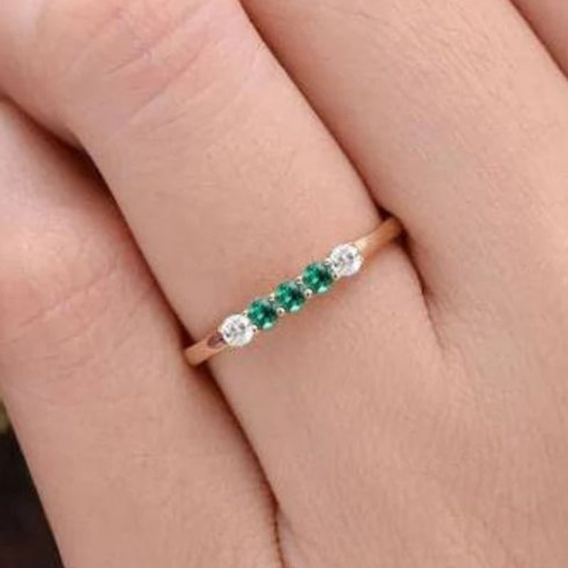 Dainty Green Zircon Ring 14k Plated Inlaid - Perfect Birthday Gift
