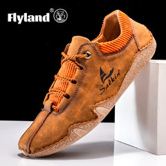 Men's Lace up Sneakers Casual PU Leather Walking Shoes Comfortable