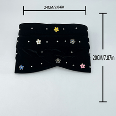 Velvet Flower Decor Turban Cap Head Wrap Solid Bandana Chemo Hats For Women