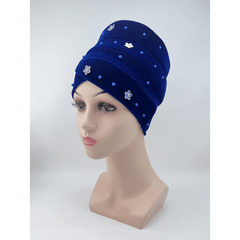 Velvet Flower Decor Turban Cap Head Wrap Solid Bandana Chemo Hats For Women