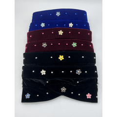Velvet Flower Decor Turban Cap Head Wrap Solid Bandana Chemo Hats For Women