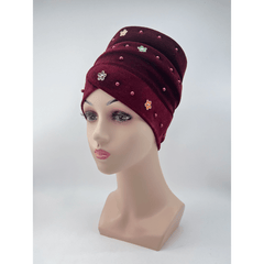 Velvet Flower Decor Turban Cap Head Wrap Solid Bandana Chemo Hats For Women