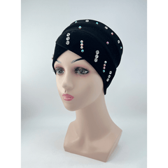 Velvet Turban Cap Rhinestone Elastic Head Wrap Bandana Women Chemo Hats