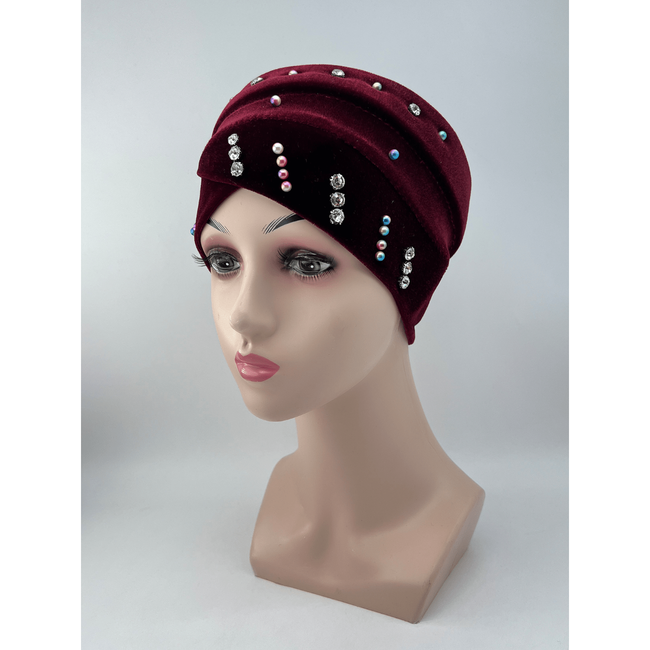 Velvet Turban Cap Rhinestone Elastic Head Wrap Bandana Women Chemo Hats
