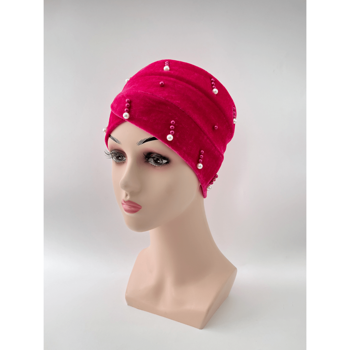 Striped Decor Turban Cap Pearl Velvet Head Wrap Bandana Chemo Hats