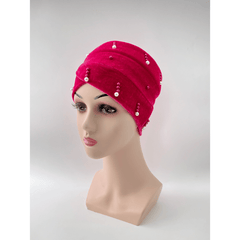 Striped Decor Turban Cap Pearl Velvet Head Wrap Bandana Chemo Hats