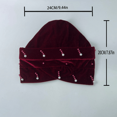 Striped Decor Turban Cap Pearl Velvet Head Wrap Bandana Chemo Hats