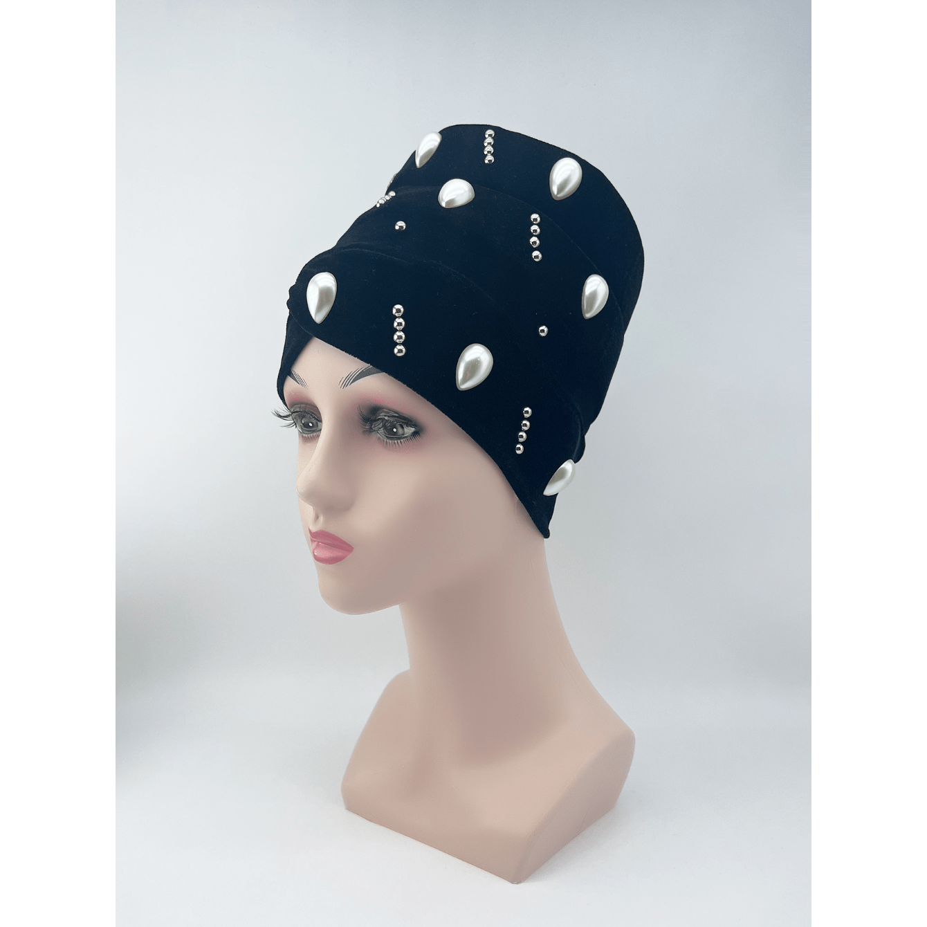 Pearl Decor Turban Cap Rhinestone Head Wrap Chemo Hats For Women