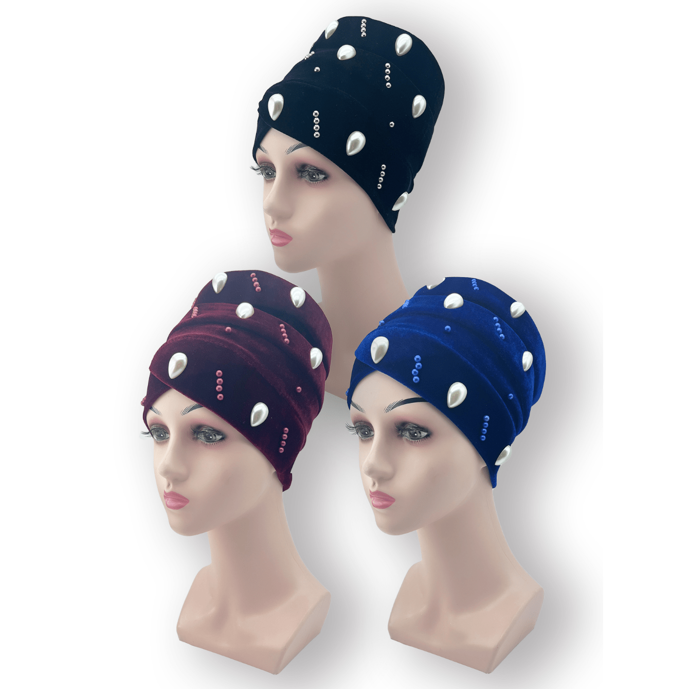 Pearl Decor Turban Cap Rhinestone Head Wrap Chemo Hats For Women