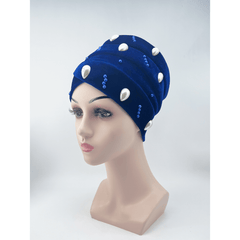 Pearl Decor Turban Cap Rhinestone Head Wrap Chemo Hats For Women