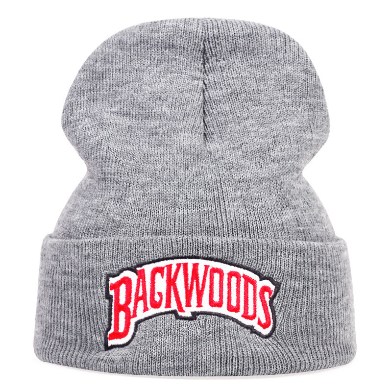 Letter Embroidery Beanie Solid Knit Hat Unisex Warm Skull Cap
