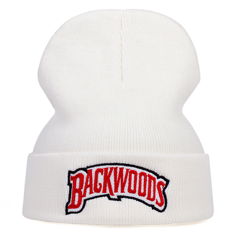 Letter Embroidery Beanie Solid Knit Hat Unisex Warm Skull Cap