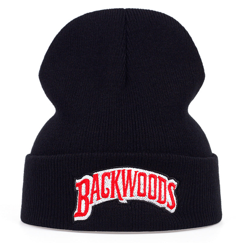 Letter Embroidery Beanie Solid Knit Hat Unisex Warm Skull Cap