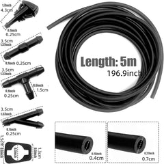 17pcs Windshield Washer Hose Kit 5M 196in 12 Hose Connectors 2 Fan Nozzles