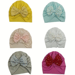 Sequin Bow Decor Turban Cap Elastic Head Wrap Lightweight Beanie