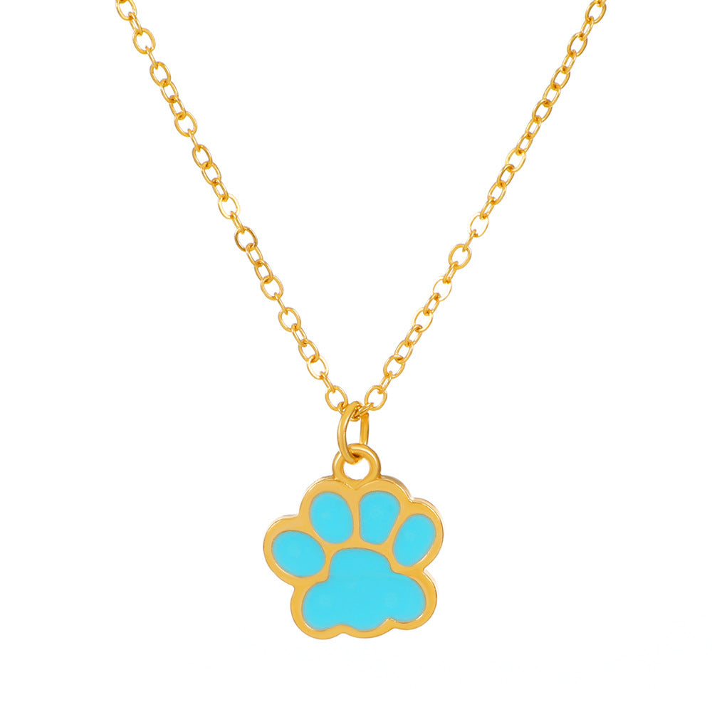 Colorful Cartoon Paw Pendant Necklace for Girls - Birthday Gift Jewelry