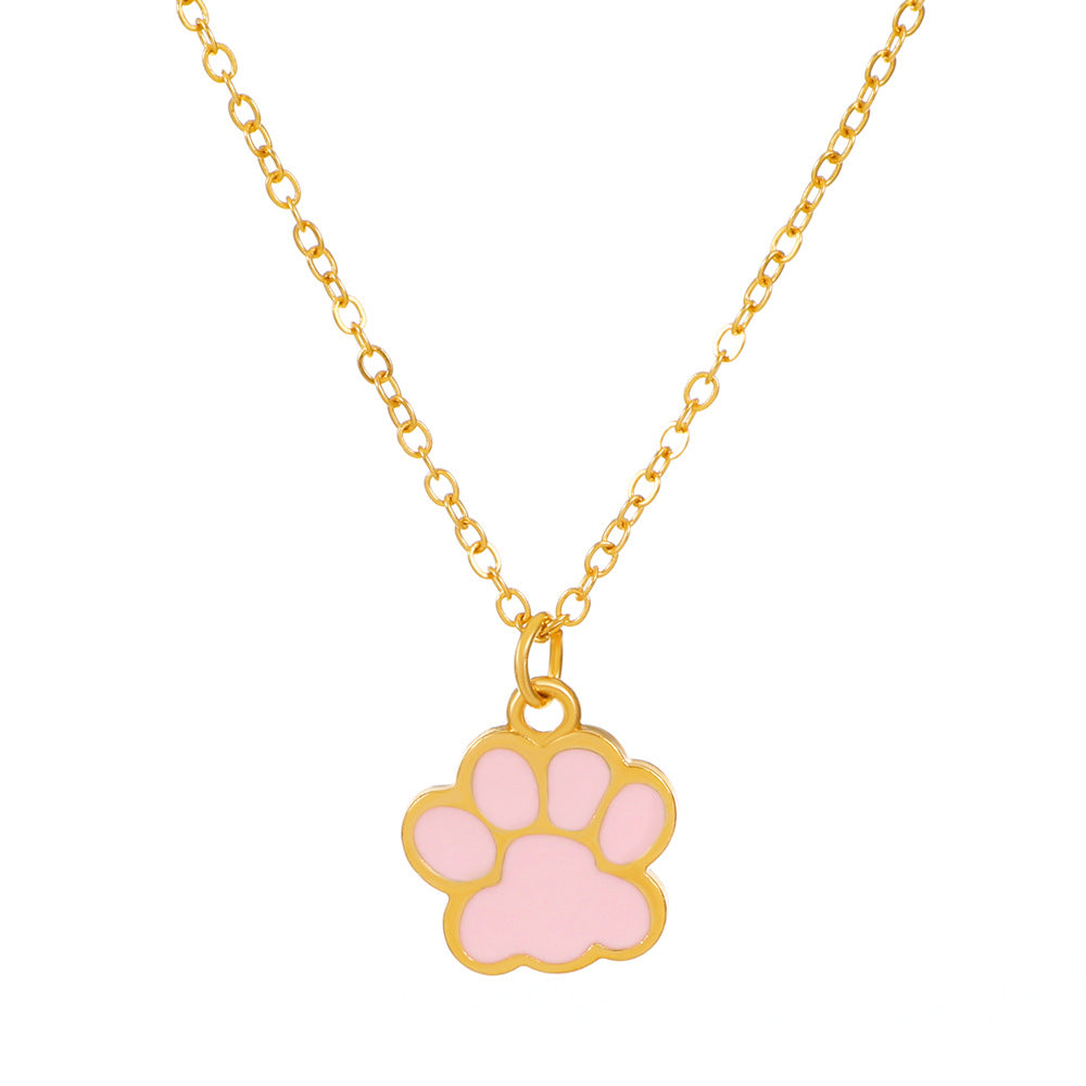 Colorful Cartoon Paw Pendant Necklace for Girls - Birthday Gift Jewelry