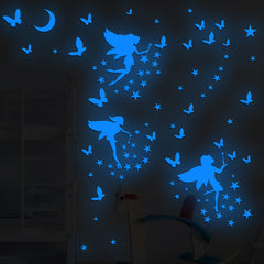Glow in Dark Fairy Decals Butterfly Moon Star Wall Stickers for Kids' Room