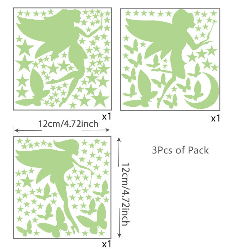 Glow in Dark Fairy Decals Butterfly Moon Star Wall Stickers for Kids' Room