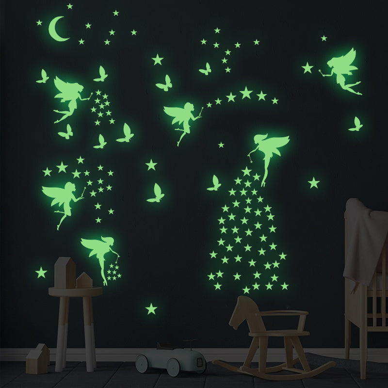Glow in Dark Fairy Decals Butterfly Moon Star Wall Stickers for Kids' Room