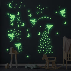 Glow in Dark Fairy Decals Butterfly Moon Star Wall Stickers for Kids' Room