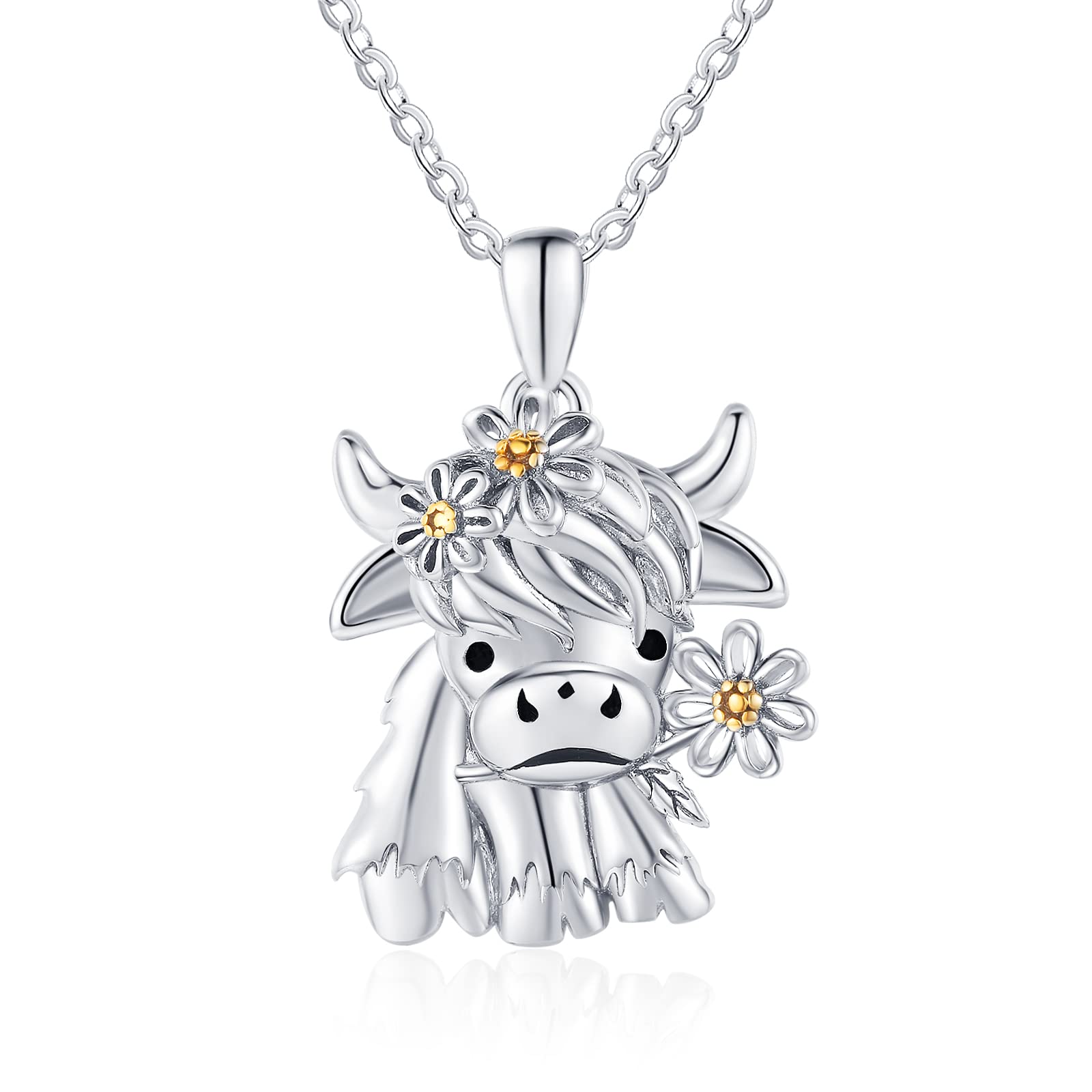 Cow Flower Pendant Necklace Animal Jewelry Gift For Girls