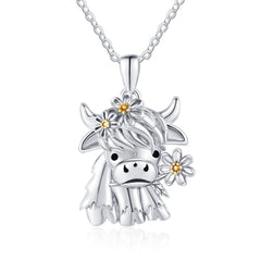 Cow Flower Pendant Necklace Animal Jewelry Gift For Girls