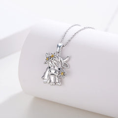 Cow Flower Pendant Necklace Animal Jewelry Gift For Girls