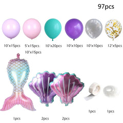 97pcs Mermaid Fish Tail Balloons for Birthday Party Decorations