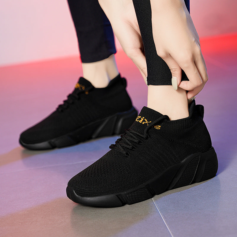 Women's Breathable Knit Sneakers Casual Lace Up Sock Shoes