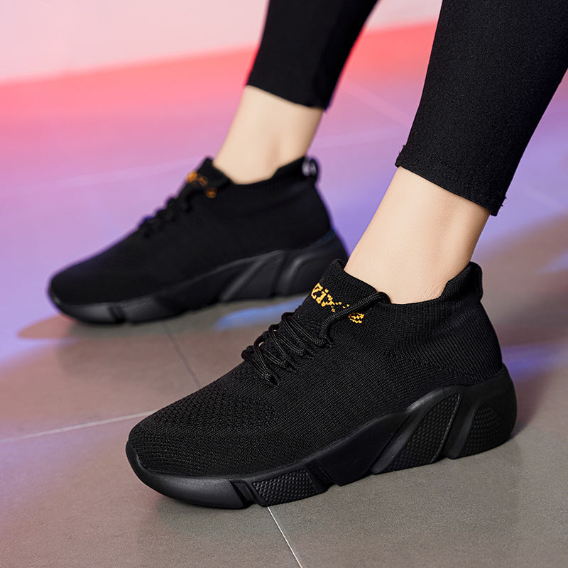 Women's Breathable Knit Sneakers Casual Lace Up Sock Shoes