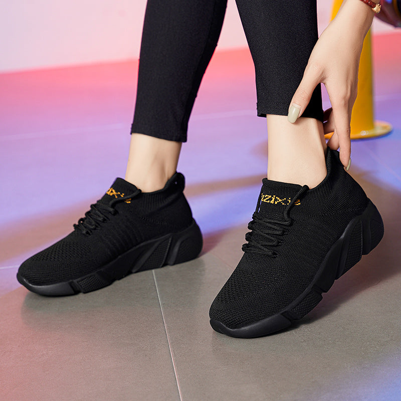 Women's Breathable Knit Sneakers Casual Lace Up Sock Shoes