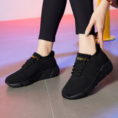 Women's Breathable Knit Sneakers Casual Lace Up Sock Shoes