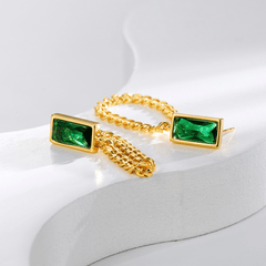 Copper Plated Square Green Crystal Tassel Earrings