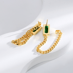 Copper Plated Square Green Crystal Tassel Earrings