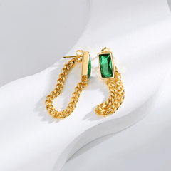 Copper Plated Square Green Crystal Tassel Earrings