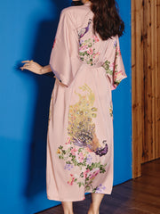 Satin Floral & Peacock Print Robe