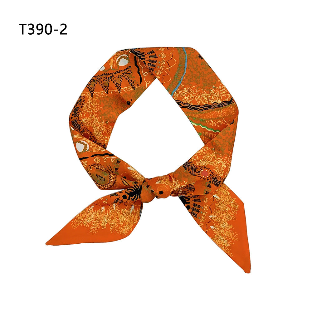 Boho Dotted Print Skinny Scarf Long Ribbon Neckerchief Satin