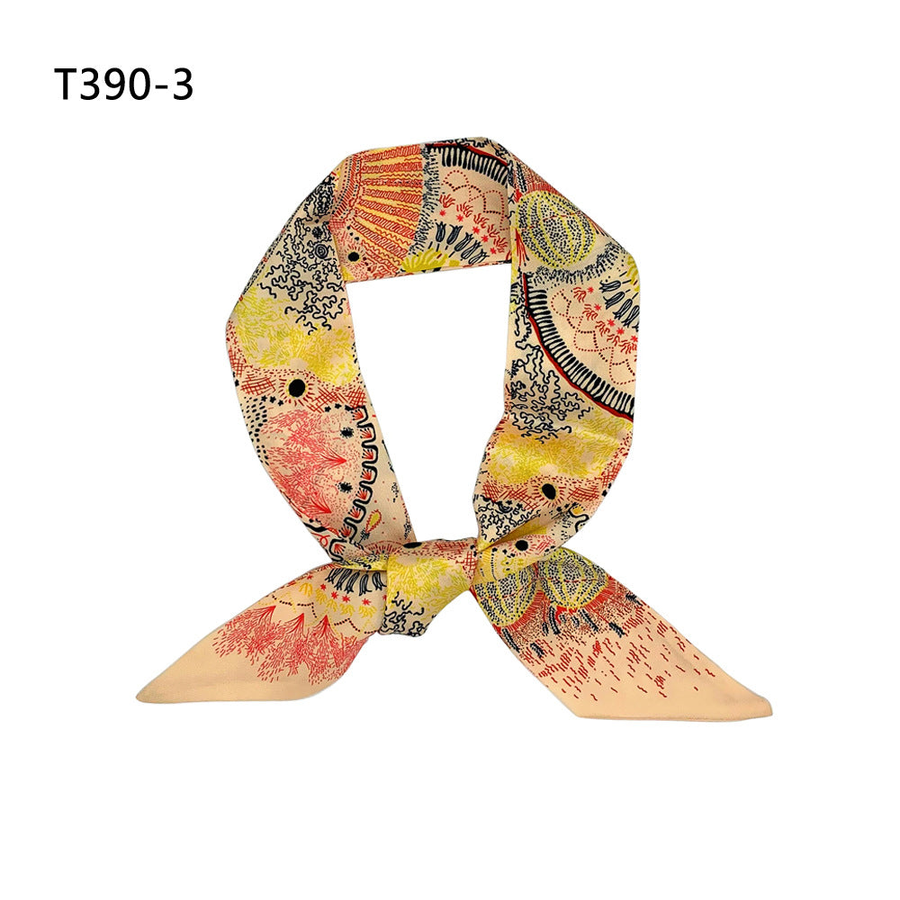 Boho Dotted Print Skinny Scarf Long Ribbon Neckerchief Satin