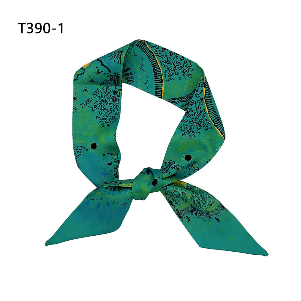 Boho Dotted Print Skinny Scarf Long Ribbon Neckerchief Satin