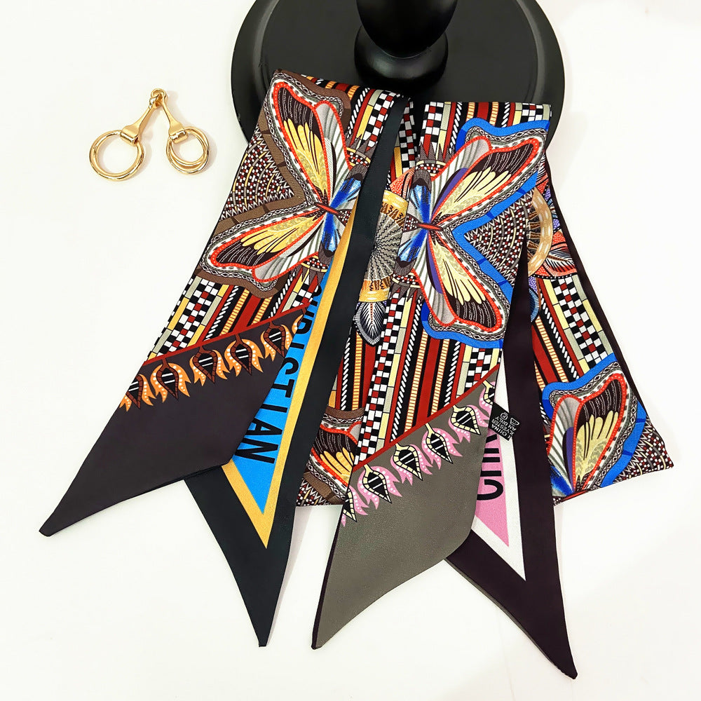 Vintage Butterfly Print Skinny Scarf Neckerchief For Women