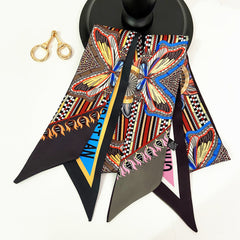 Vintage Butterfly Print Skinny Scarf Neckerchief For Women